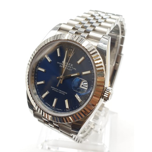 3 - Rolex Oyster Perpetual Datejust gents chronometer watch with blue face and steel strap, 40mm case im... 