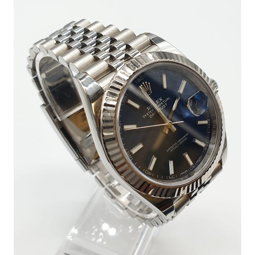 3 - Rolex Oyster Perpetual Datejust gents chronometer watch with blue face and steel strap, 40mm case im... 