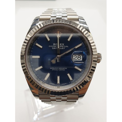 3 - Rolex Oyster Perpetual Datejust gents chronometer watch with blue face and steel strap, 40mm case im... 