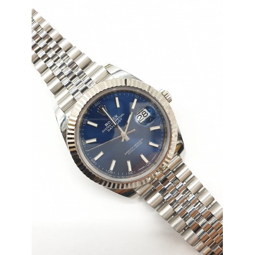 3 - Rolex Oyster Perpetual Datejust gents chronometer watch with blue face and steel strap, 40mm case im... 