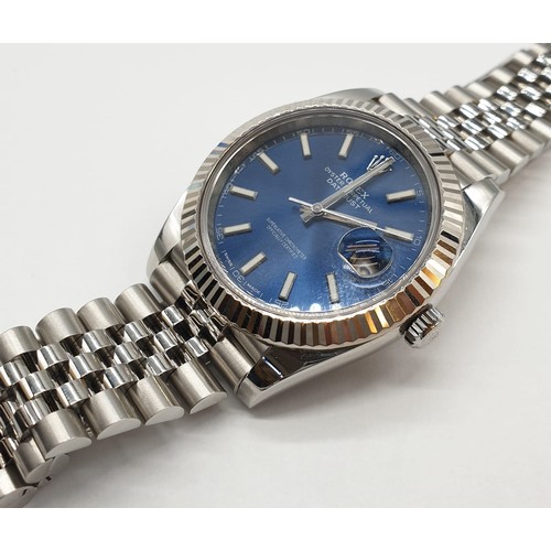 3 - Rolex Oyster Perpetual Datejust gents chronometer watch with blue face and steel strap, 40mm case im... 