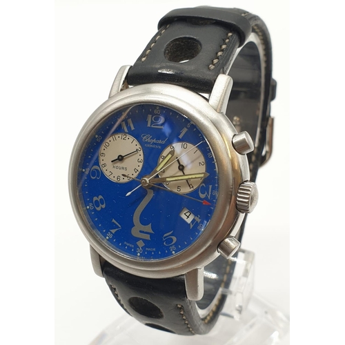 25 - Chopard Geneve gents chronometer watch with rare blue face and leather strap, case 35mm and in worki... 