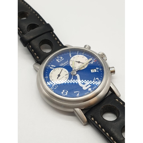 25 - Chopard Geneve gents chronometer watch with rare blue face and leather strap, case 35mm and in worki... 