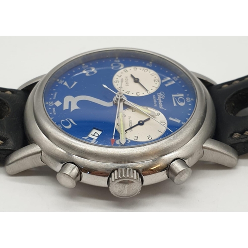 25 - Chopard Geneve gents chronometer watch with rare blue face and leather strap, case 35mm and in worki... 