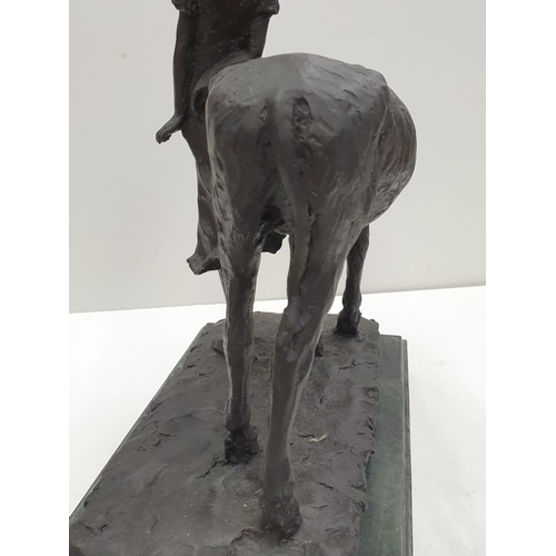 98 - Bronze figurine, unknown sculpture. Young girl with Donkey. Height 44cm, Weight 7.8 kg