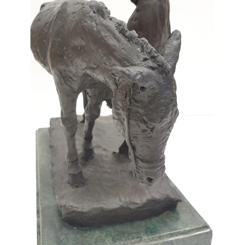 98 - Bronze figurine, unknown sculpture. Young girl with Donkey. Height 44cm, Weight 7.8 kg