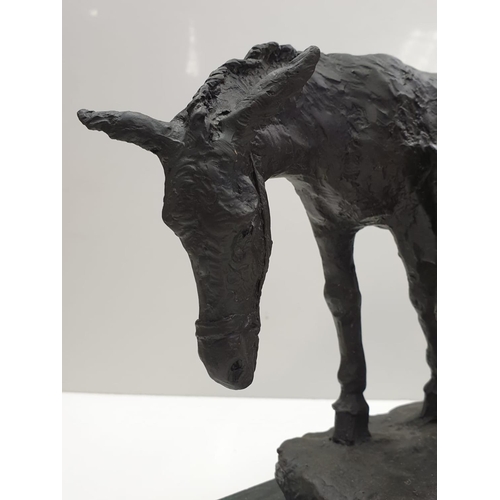 98 - Bronze figurine, unknown sculpture. Young girl with Donkey. Height 44cm, Weight 7.8 kg