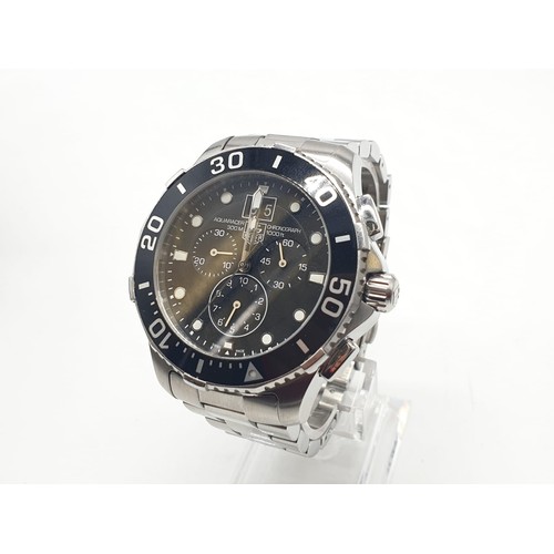 83 - Tag Heuer gents chronograph Aquaracer watch, black face twisted bezel and steel strap, 44mm case