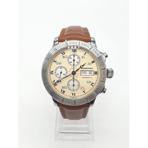 Longines Lindbergh hour angle chronograph gents watch with cream