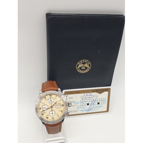 Longines Lindbergh hour angle chronograph gents watch with cream