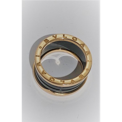 129 - Bulgari gents ring in 18k rose gold with black ceramic; size 60; 10.9g;