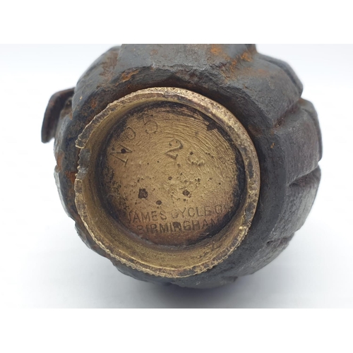 10 - INERT British No 5 Mills Grenade with a rare “James Cycles” of Birmingham Base Plug.