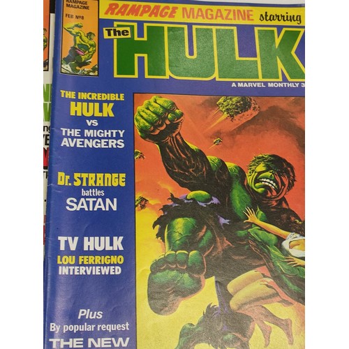 188 - Seven Marvel, Rampage magazine starring The Hulk comics. Late 1970s, early 1980s.