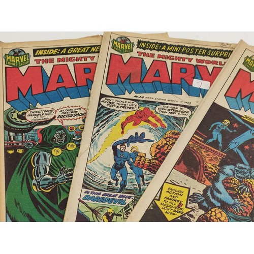 195 - Three The mighty world of Marvel comics from 1973. Fair condition, some damage due to age. Two The M... 