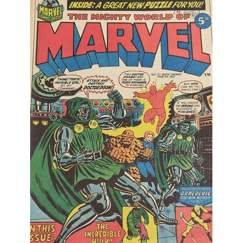 195 - Three The mighty world of Marvel comics from 1973. Fair condition, some damage due to age. Two The M... 