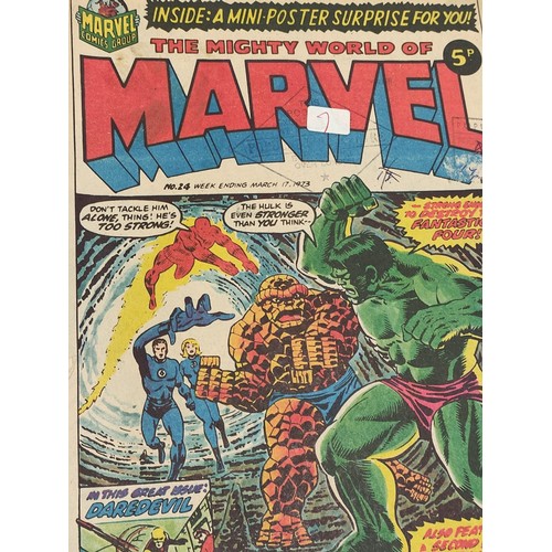 195 - Three The mighty world of Marvel comics from 1973. Fair condition, some damage due to age. Two The M... 