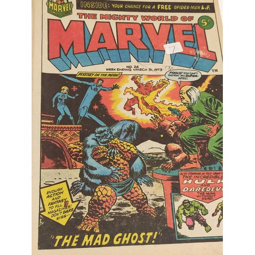 195 - Three The mighty world of Marvel comics from 1973. Fair condition, some damage due to age. Two The M... 