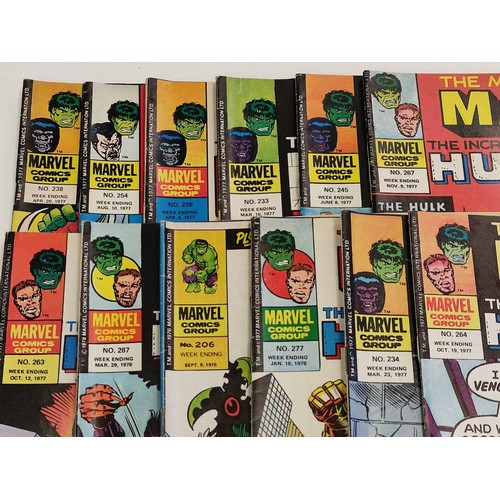 197 - 12 The mighty world of Marvel featuring The incredible Hulk & comics. All from 1976-78. Three mighty... 