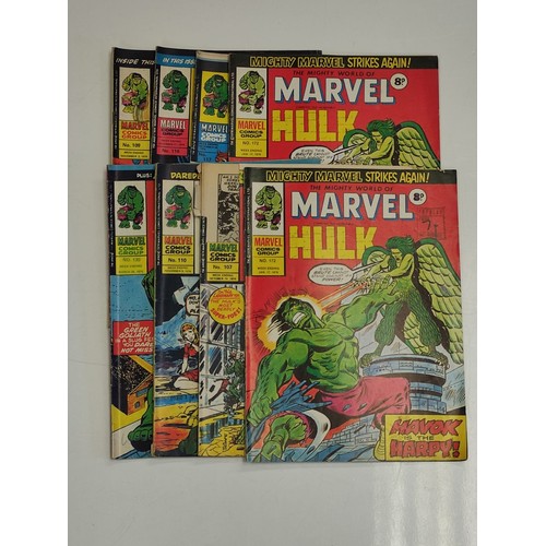 197 - 12 The mighty world of Marvel featuring The incredible Hulk & comics. All from 1976-78. Three mighty... 