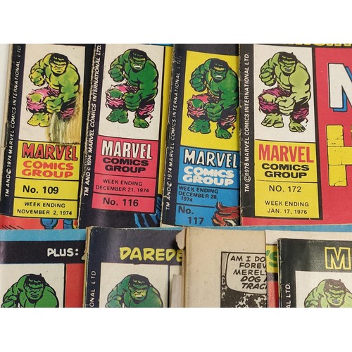 197 - 12 The mighty world of Marvel featuring The incredible Hulk & comics. All from 1976-78. Three mighty... 