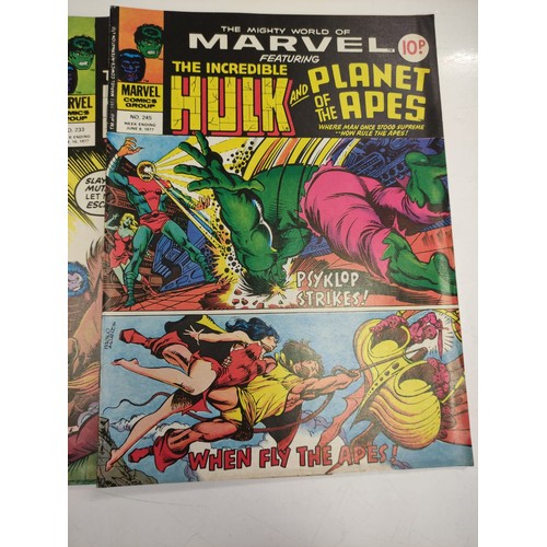 197 - 12 The mighty world of Marvel featuring The incredible Hulk & comics. All from 1976-78. Three mighty... 