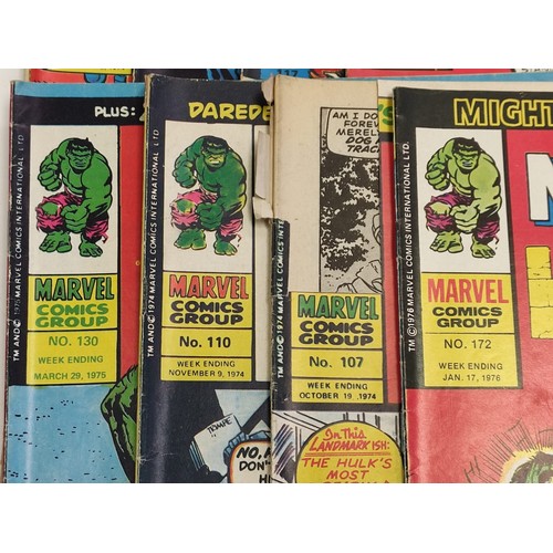 197 - 12 The mighty world of Marvel featuring The incredible Hulk & comics. All from 1976-78. Three mighty... 