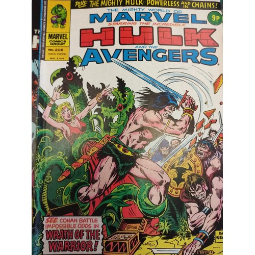 197 - 12 The mighty world of Marvel featuring The incredible Hulk & comics. All from 1976-78. Three mighty... 