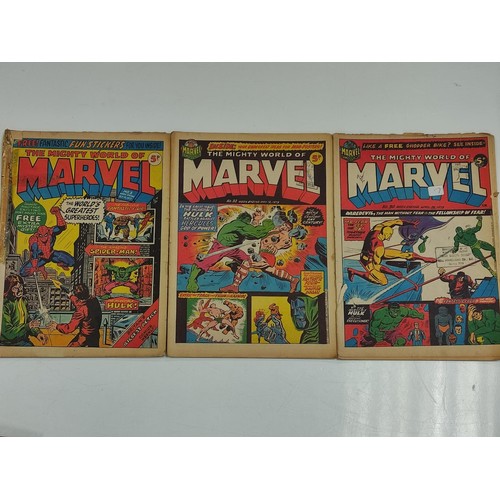 197 - 12 The mighty world of Marvel featuring The incredible Hulk & comics. All from 1976-78. Three mighty... 