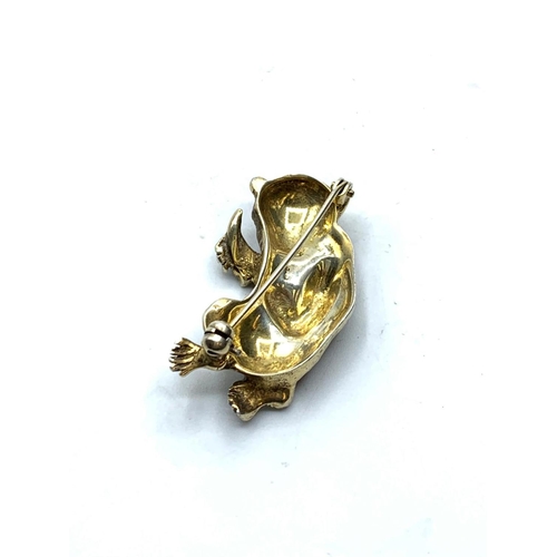 601 - Silver gilded monkey eating a banana brooch with corals , 12.2g weight and 2.5cm long approx