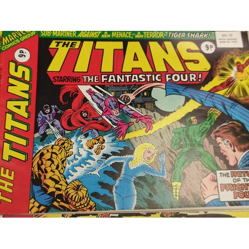 211 - Eight Marvel, The Titans comics from 1975/76. Worn due to age.