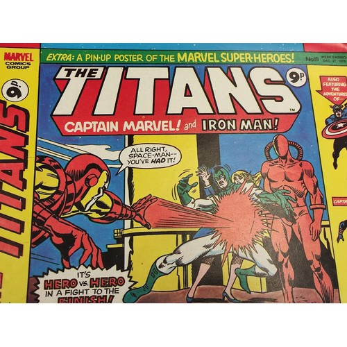 211 - Eight Marvel, The Titans comics from 1975/76. Worn due to age.