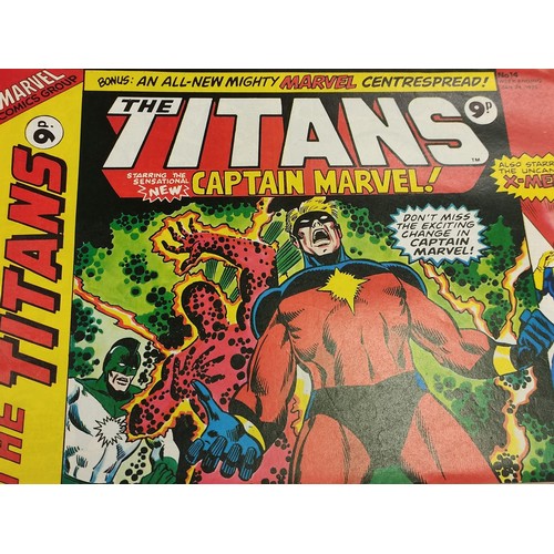 211 - Eight Marvel, The Titans comics from 1975/76. Worn due to age.