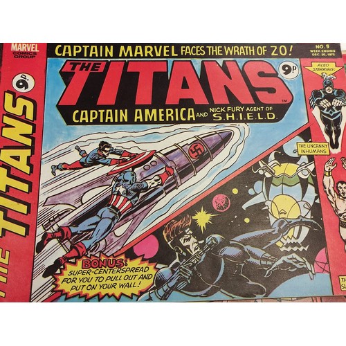 211 - Eight Marvel, The Titans comics from 1975/76. Worn due to age.