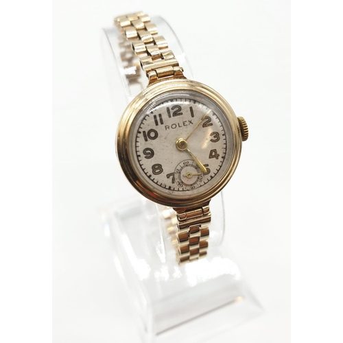 Ladies vintage Rolex watch with original Rolex 9ct gold strap 1920s/30s and 22mm