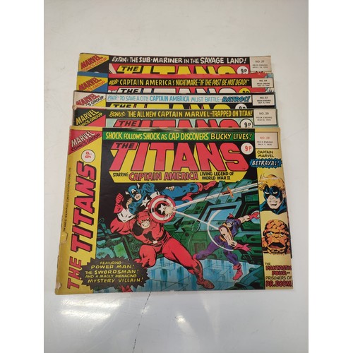 232 - 7x Mix of Marvel comics mostly The Titans. Damaged due to age. Some with lose covers. All mid to lat... 