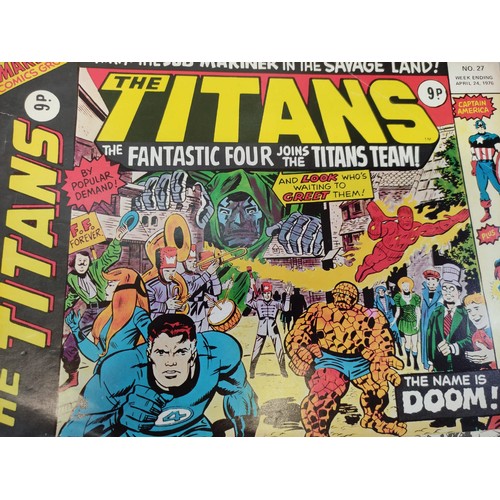 232 - 7x Mix of Marvel comics mostly The Titans. Damaged due to age. Some with lose covers. All mid to lat... 