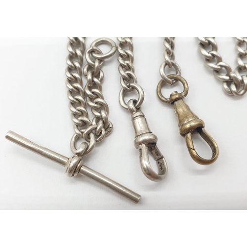 148 - 2x silver watch chains (Alberts), 17.2g and 31cm long ; 21.9g and 28cms long