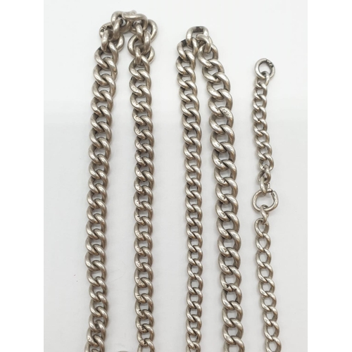 148 - 2x silver watch chains (Alberts), 17.2g and 31cm long ; 21.9g and 28cms long