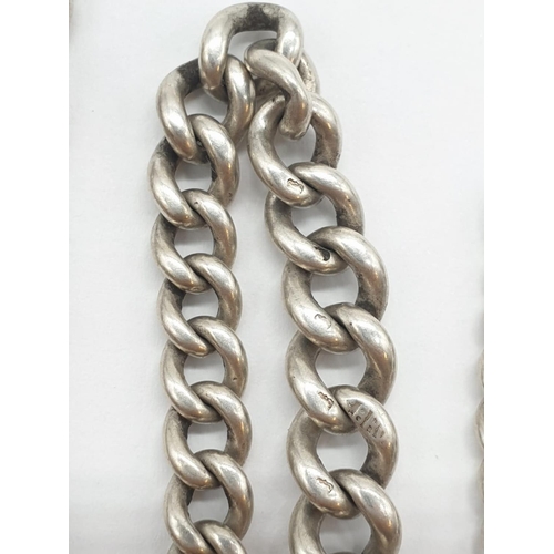 148 - 2x silver watch chains (Alberts), 17.2g and 31cm long ; 21.9g and 28cms long