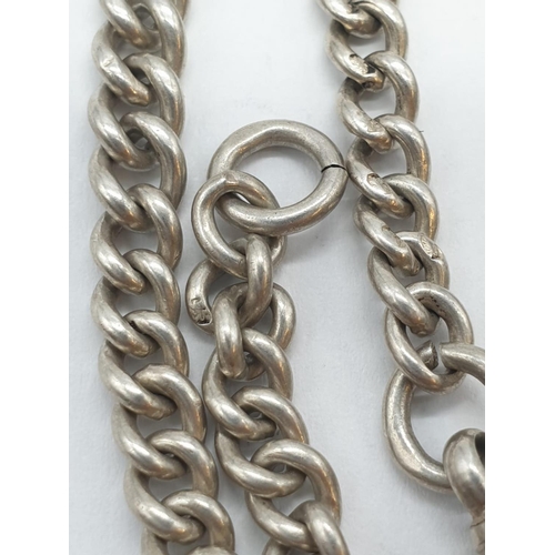 148 - 2x silver watch chains (Alberts), 17.2g and 31cm long ; 21.9g and 28cms long