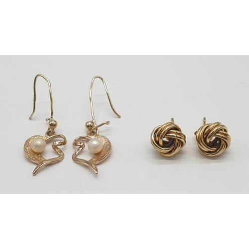 149 - 10.2g of 9ct gold consisting of 8 items to include: 4 pairs of earrings. 2 rings, 1 heart pendant an... 