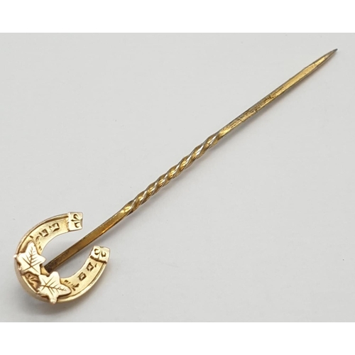 155 - a Victorian 9ct gold horseshoe stick pin 0.66g