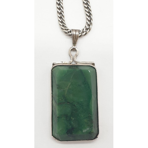 350 - Jade rectangular pendant on chain, weight 36.4g