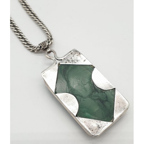 350 - Jade rectangular pendant on chain, weight 36.4g