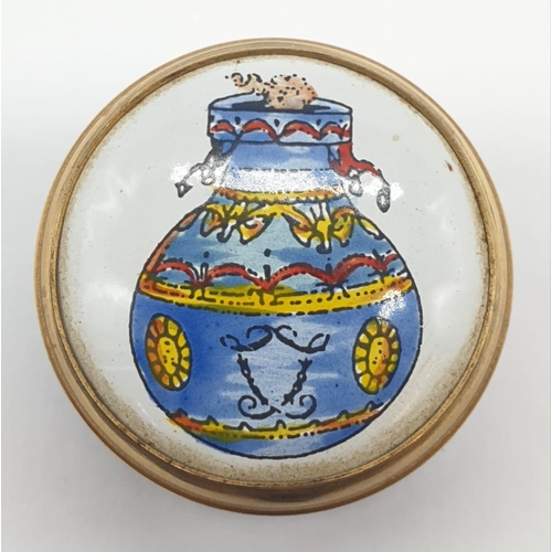 512 - Miniature pill box with enamel top, made by Crummles, 2.5cm diameter approx