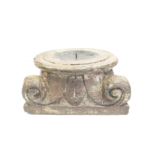 166 - An antique wooden candle holder base. Late 19th century. Dimensions 20cm x 20cm.