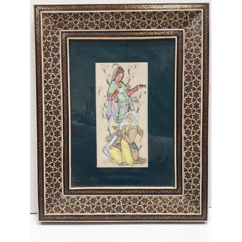 191 - Hindu oil on bone portrait. Decorated wooden frame. 20cm x 24cm.