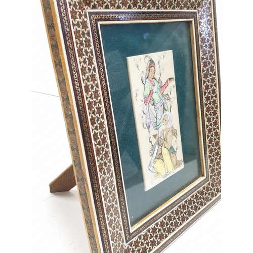 191 - Hindu oil on bone portrait. Decorated wooden frame. 20cm x 24cm.