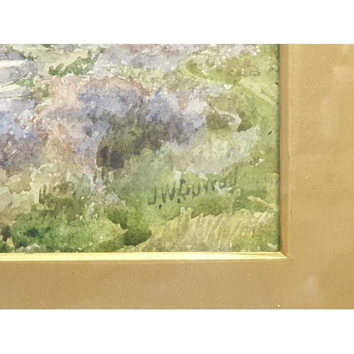 361 - A landscape watercolour by JW Durral, 'on Southland moors', gilt frame and inlet, 57x47cm approx