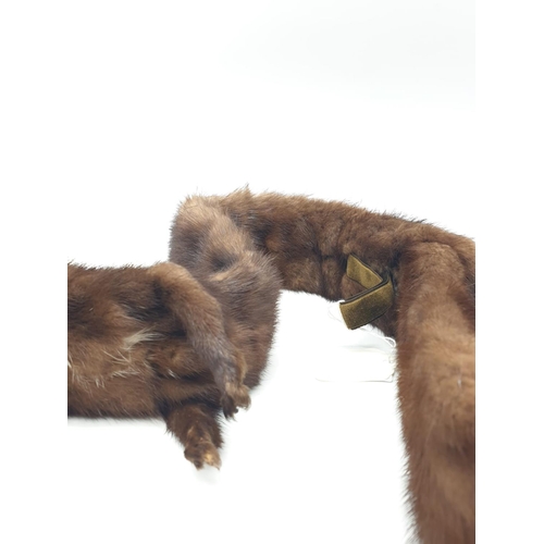 207 - Very early brown mink stole, 145cm long and 9cm width.